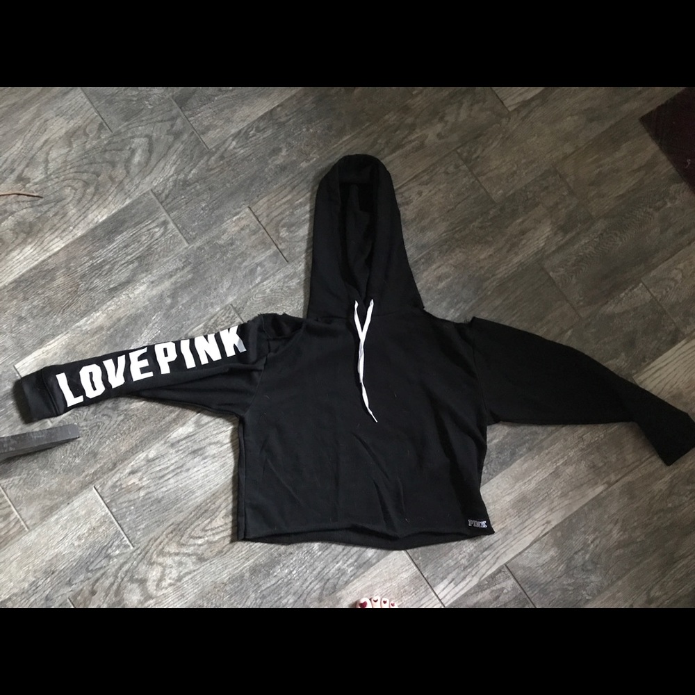 VS pink cold shoulder crop hoodie